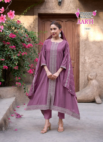 Aarti Vol 1 Mystic 9 Heavy Vertican Readymade Pant Style Suits Supplier Gujarat