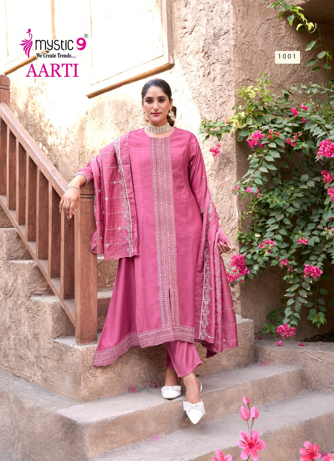 Aarti Vol 1 Mystic 9 Heavy Vertican Readymade Pant Style Suits Supplier Gujarat