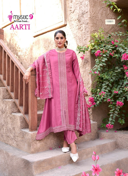 Aarti Vol 1 Mystic 9 Heavy Vertican Readymade Pant Style Suits Supplier Gujarat