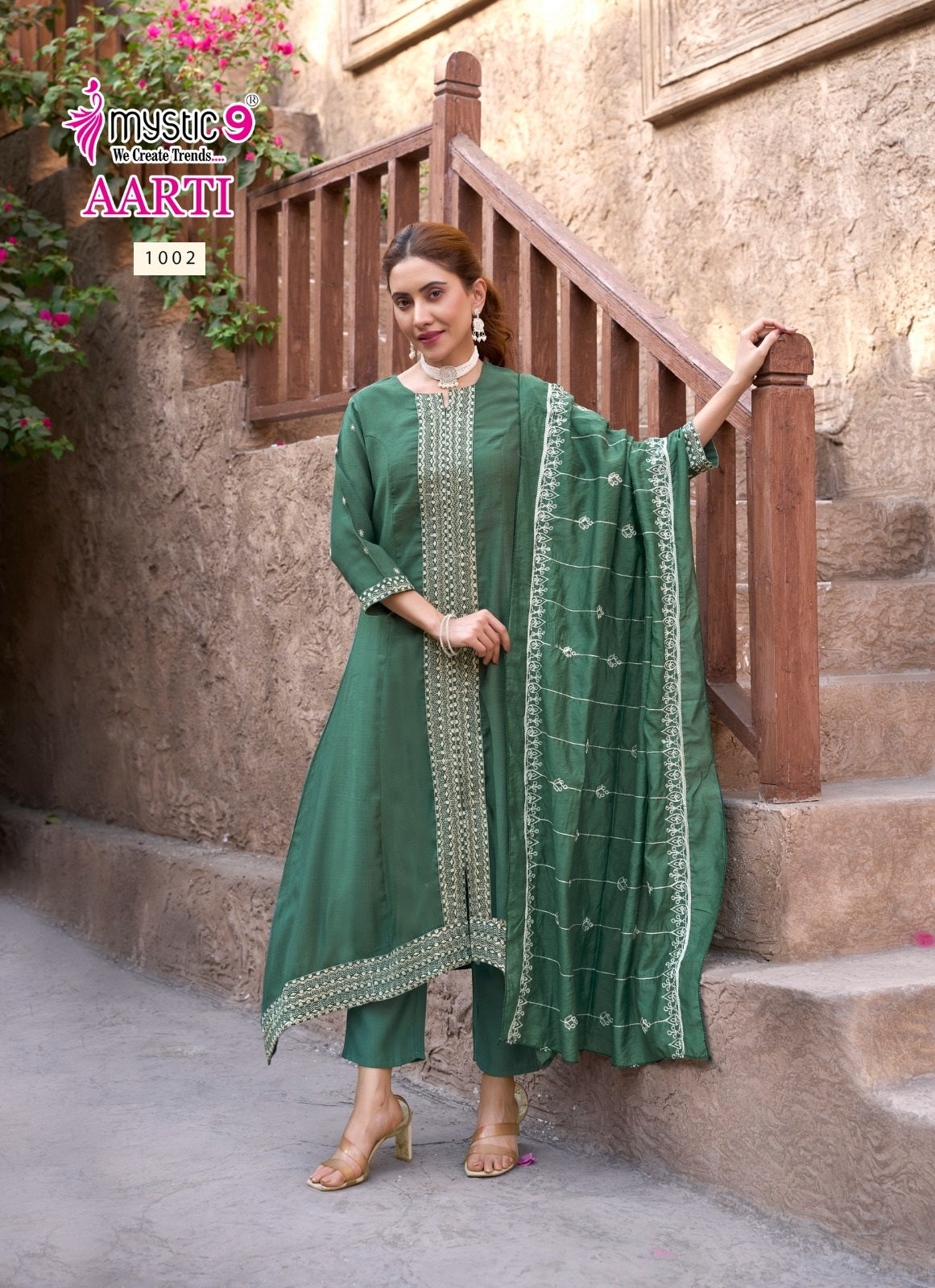 Aarti Vol 1 Mystic 9 Heavy Vertican Readymade Pant Style Suits Supplier Gujarat