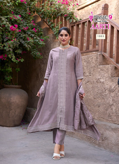 Aarti Vol 1 Mystic 9 Heavy Vertican Readymade Pant Style Suits Supplier Gujarat