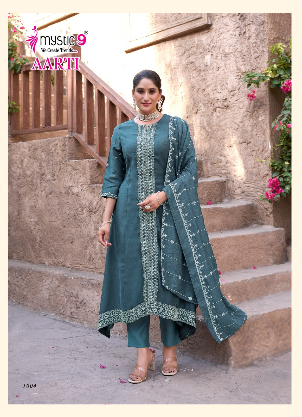 Aarti Vol 1 Mystic 9 Heavy Vertican Readymade Pant Style Suits Supplier Gujarat