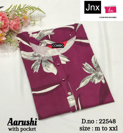 Aarushi 240126 Jnx Liva Rayon Straight Cut Kurtis Wholesaler Gujarat