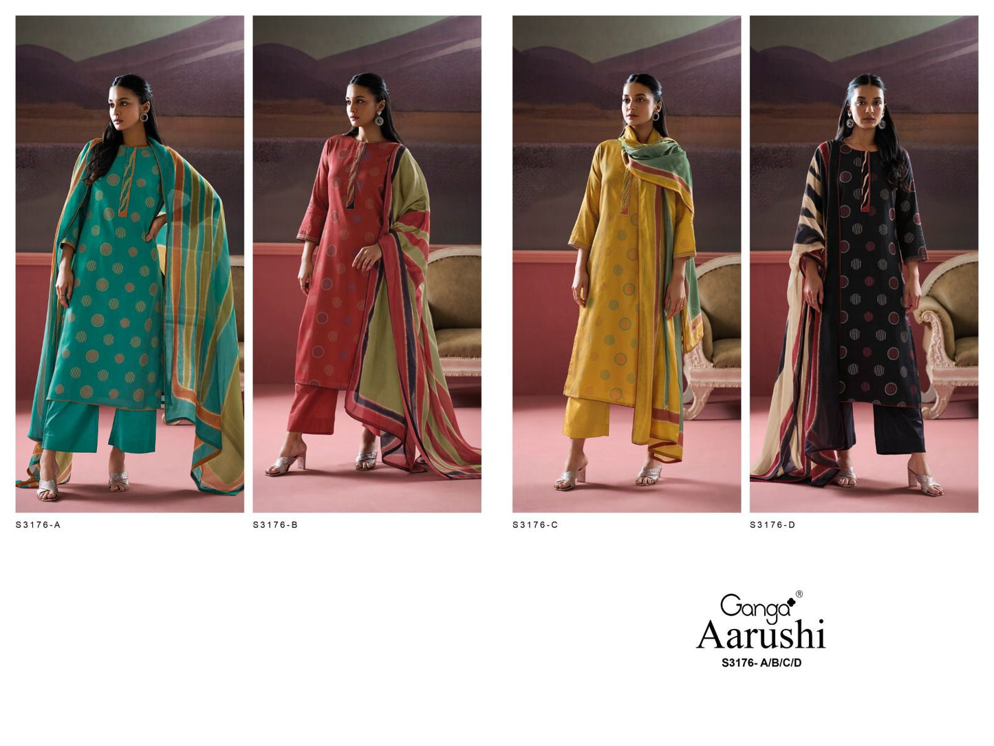Aarushi 3176 Ganga Premium Cotton Plazzo Style Suits Supplier Gujarat