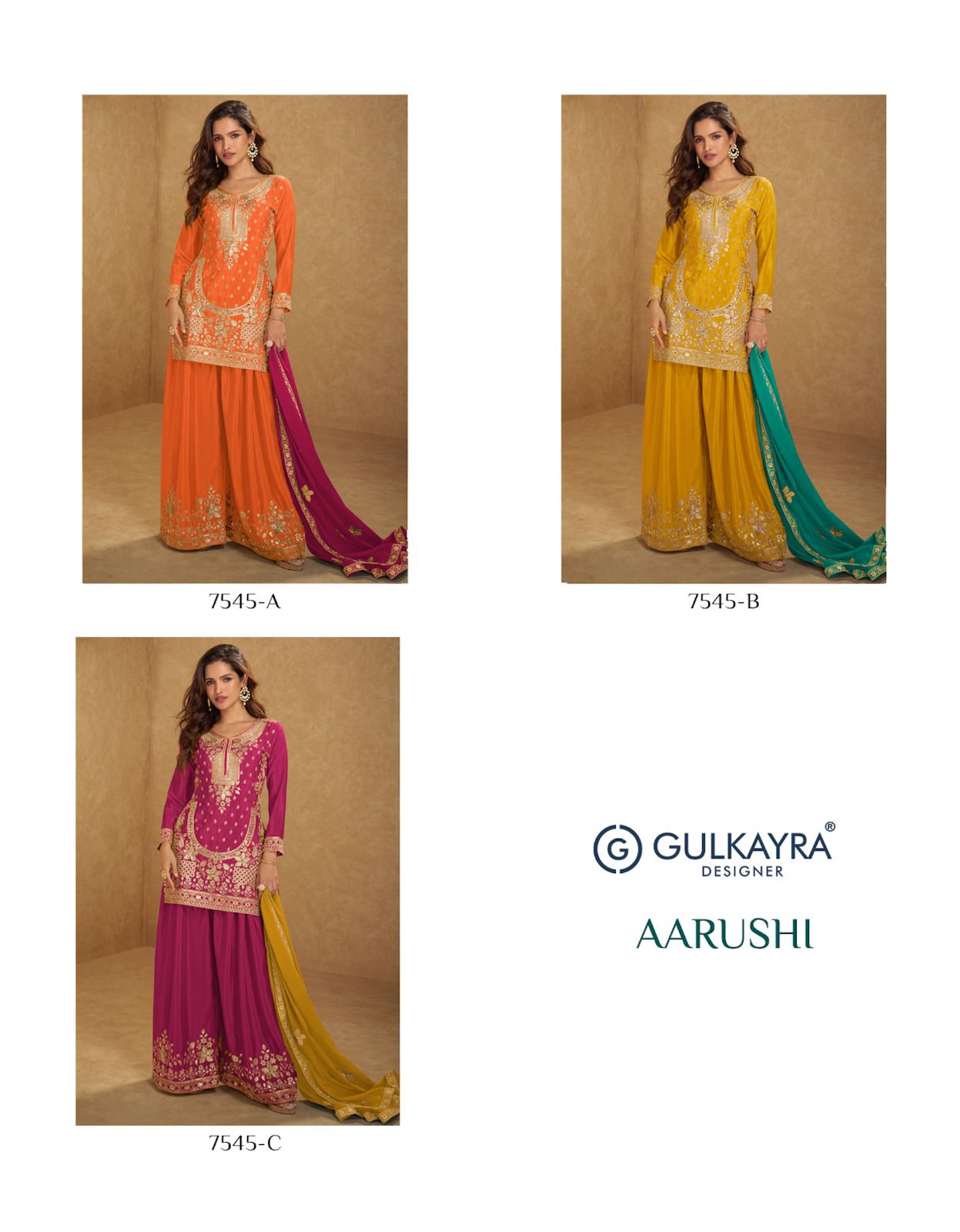 Aarushi Gulkayra Designer Chinon Readymade Plazzo Style Suits Wholesale
