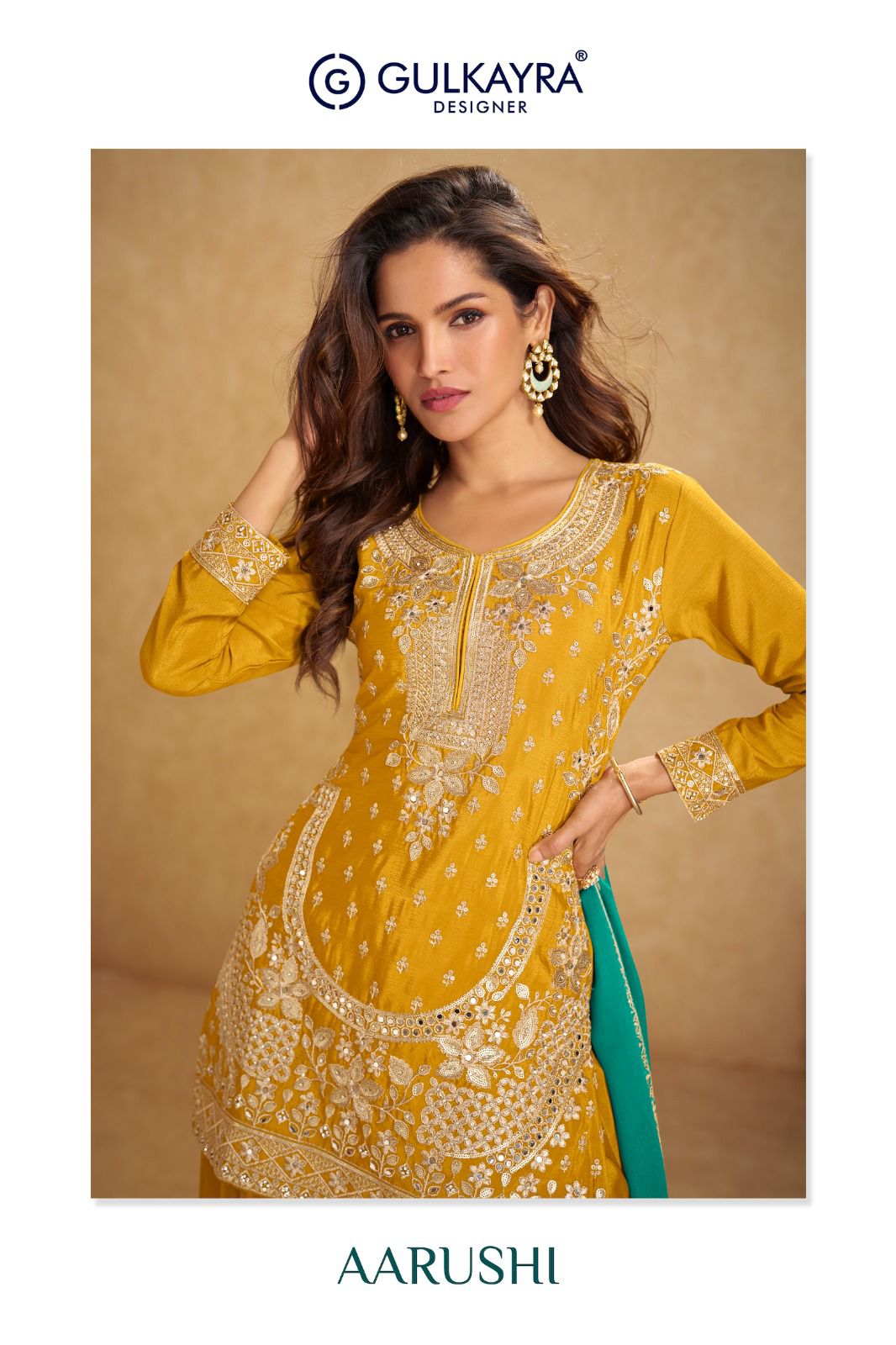 Aarushi Gulkayra Designer Chinon Readymade Plazzo Style Suits Wholesale