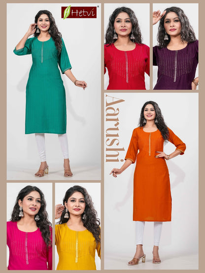 Aarushi Hetvi Dobby Straight Cut Kurtis Wholesaler Ahmedabad