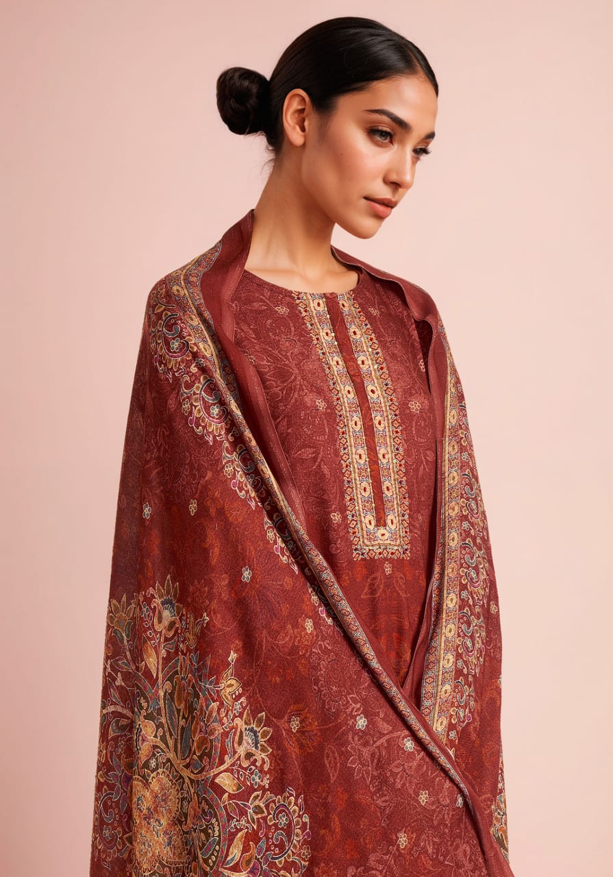 Aarushi Itrana Staple Twill Pashmina Suits Exporter