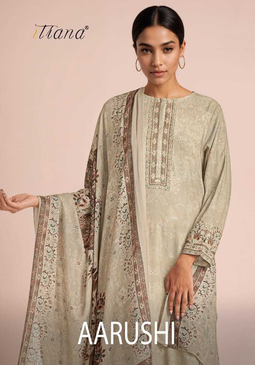 Aarushi Itrana Staple Twill Pashmina Suits Exporter