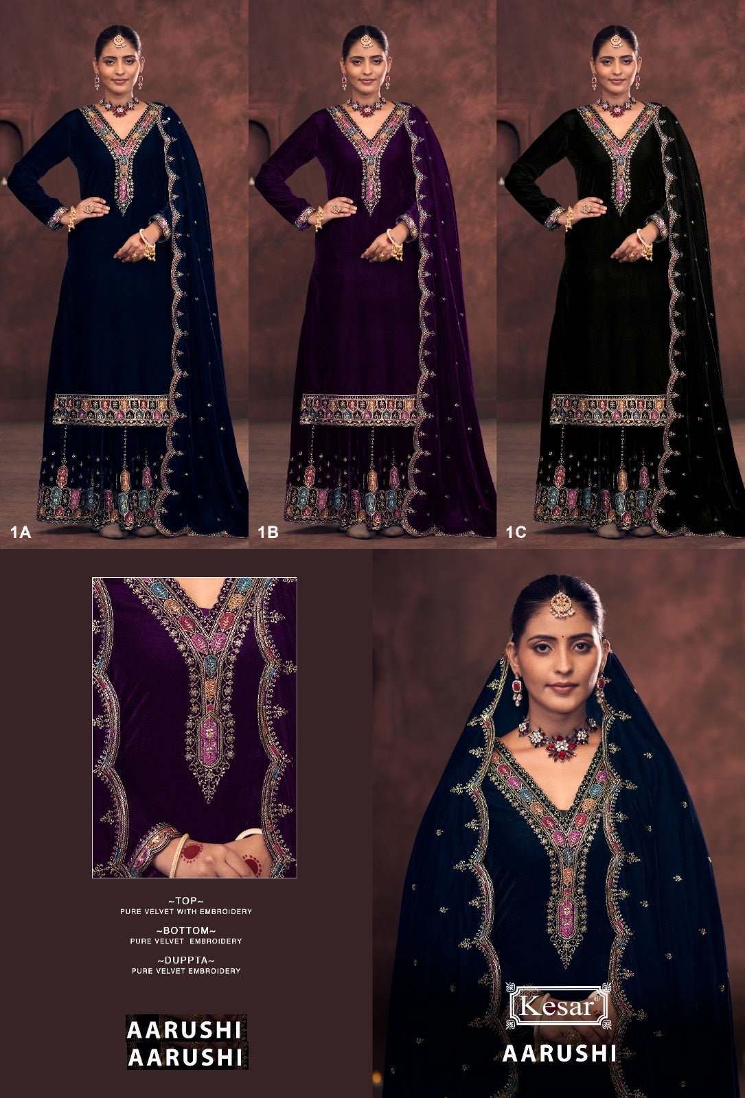 Aarushi Kesar Velvet Suits Wholesale Price
