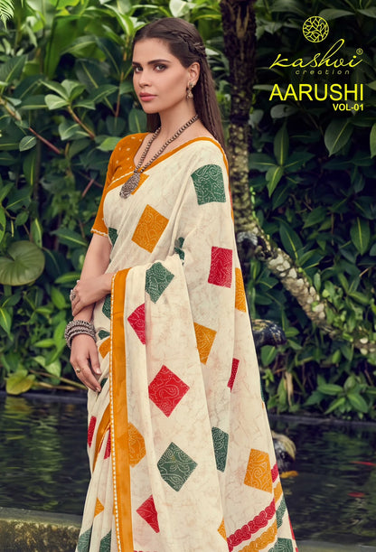 Aarushi Vol 1 Kashvi Creation Weightless Sarees Wholesaler Ahmedabad