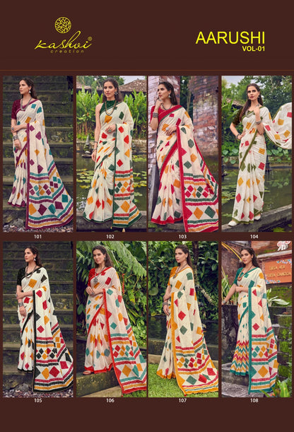 Aarushi Vol 1 Kashvi Creation Weightless Sarees Wholesaler Ahmedabad