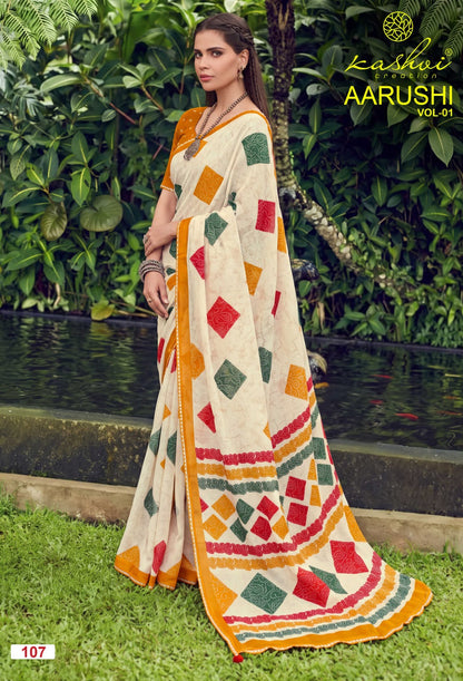 Aarushi Vol 1 Kashvi Creation Weightless Sarees Wholesaler Ahmedabad