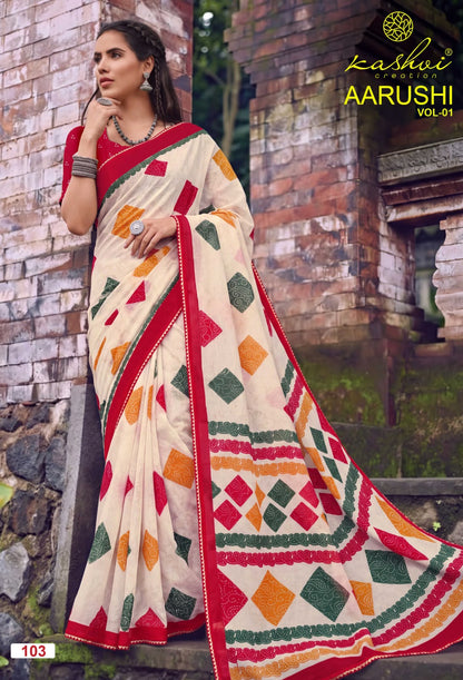 Aarushi Vol 1 Kashvi Creation Weightless Sarees Wholesaler Ahmedabad