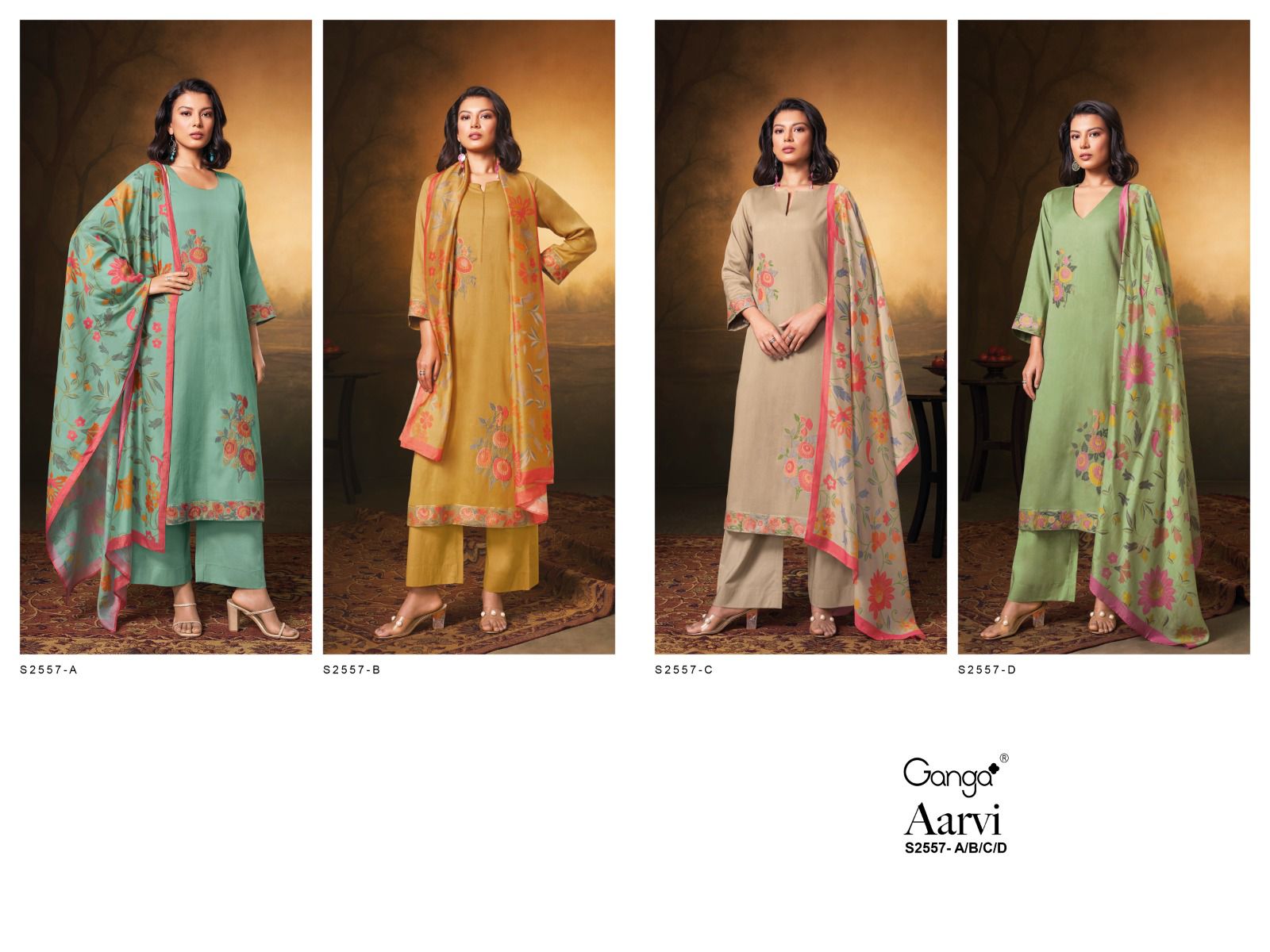 Aarvi 2557 Ganga Premium Cotton Plazzo Style Suits Wholesale Price