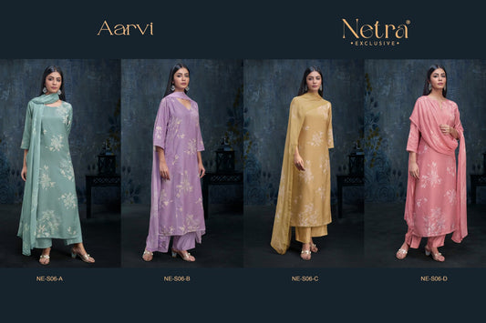 Aarvi Netra Cotton Silk Pant Style Suits Manufacturer Ahmedabad