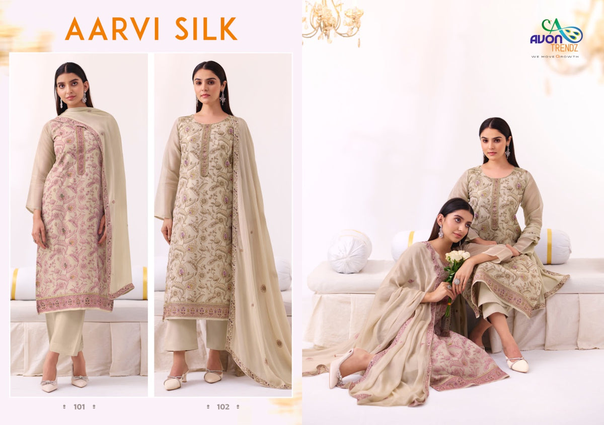 Aarvi Silk Avon Trendz Tissue Silk Pant Style Suits Supplier India