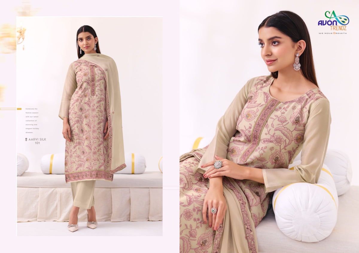 Aarvi Silk Avon Trendz Tissue Silk Pant Style Suits Supplier India
