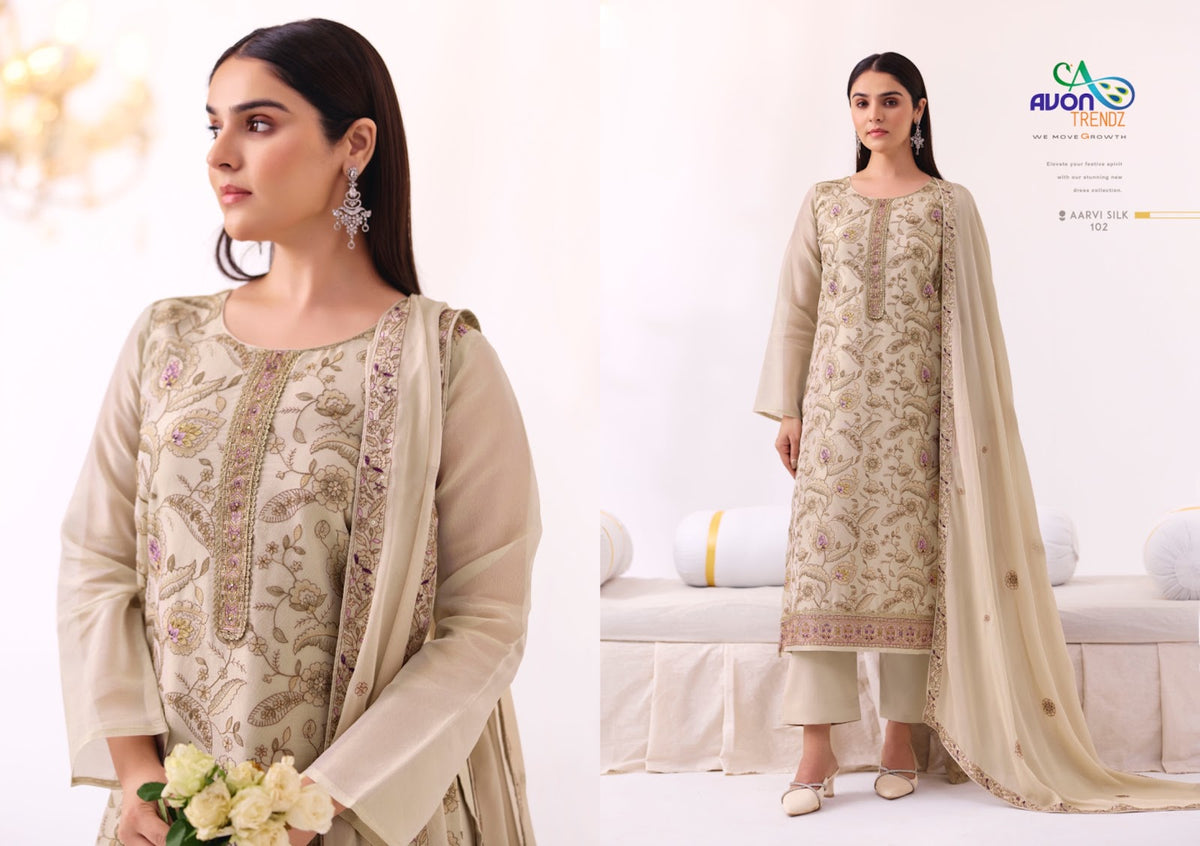 Aarvi Silk Avon Trendz Tissue Silk Pant Style Suits Supplier India