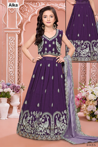 Aarvi Vol 6 Alka Vichitra Readymade Girls Lehenga Choli Manufacturer India