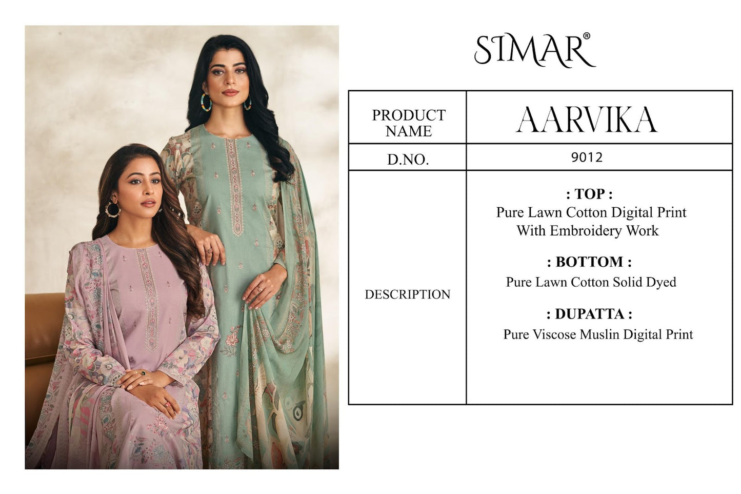 Aarvika Simar Pure Lawn Pant Style Suits Wholesale Rate