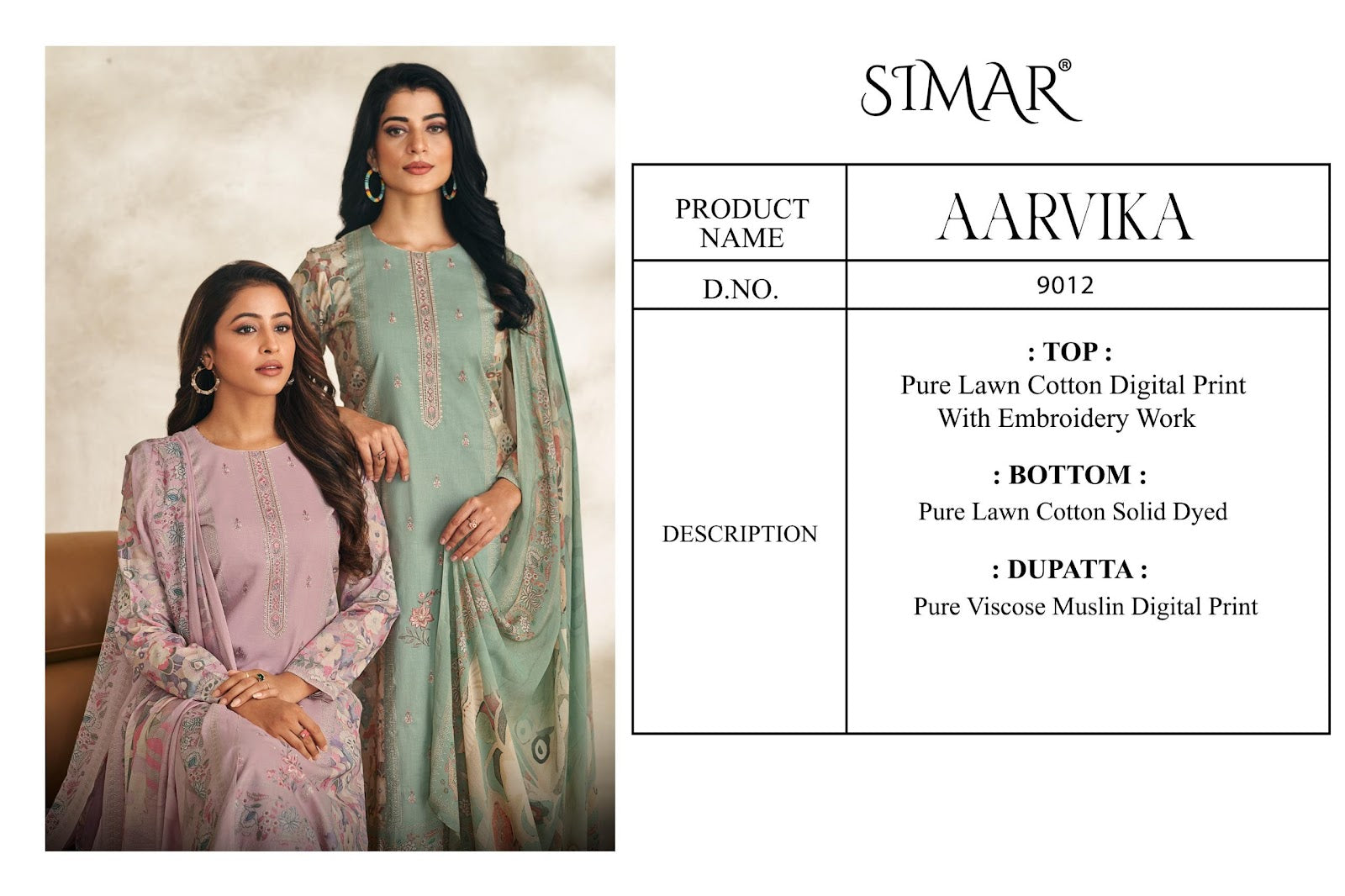 Aarvika Simar Pure Lawn Pant Style Suits Wholesale Rate