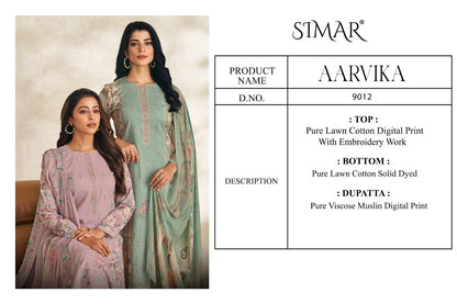 Aarvika Simar Pure Lawn Pant Style Suits Wholesale Rate