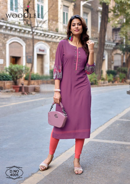 Aarvika Wooglee Rayon Long Straight Kurti Manufacturer India