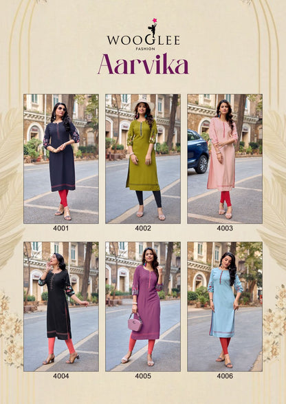 Aarvika Wooglee Rayon Long Straight Kurti Manufacturer India