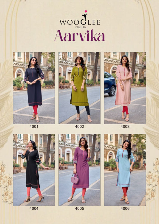 Aarvika Wooglee Rayon Long Straight Kurti Manufacturer India