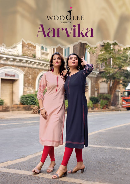 Aarvika Wooglee Rayon Long Straight Kurti Manufacturer India