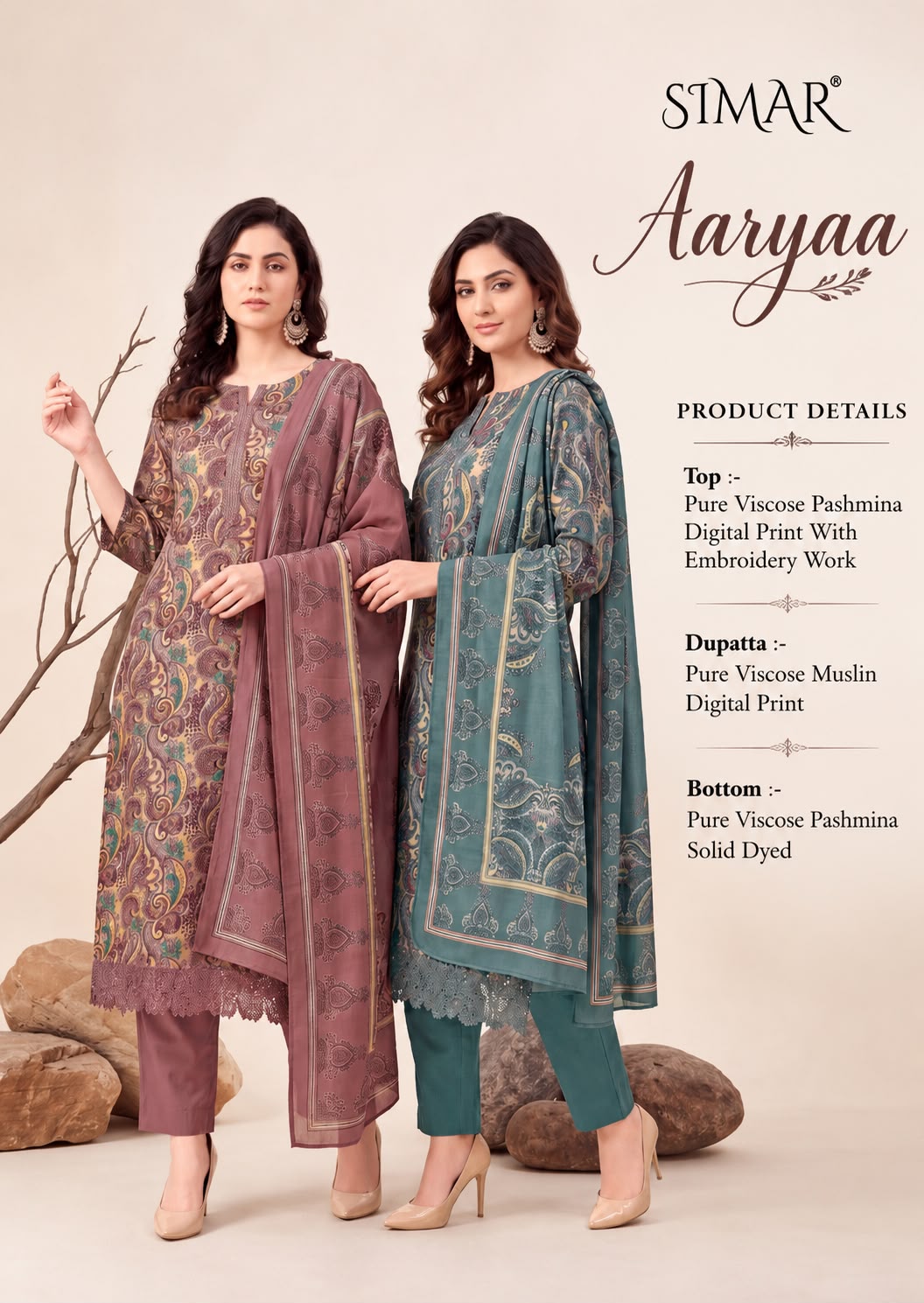 Aaryaa Simar Viscose Pashmina Suits Wholesale Rate