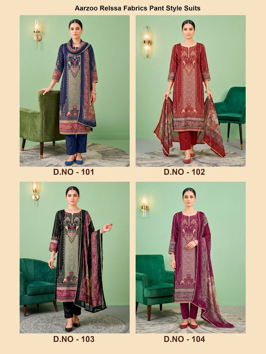 Aarzoo Relssa Fabrics Pure Maslin Pant Style Suits Manufacturer Ahmedabad