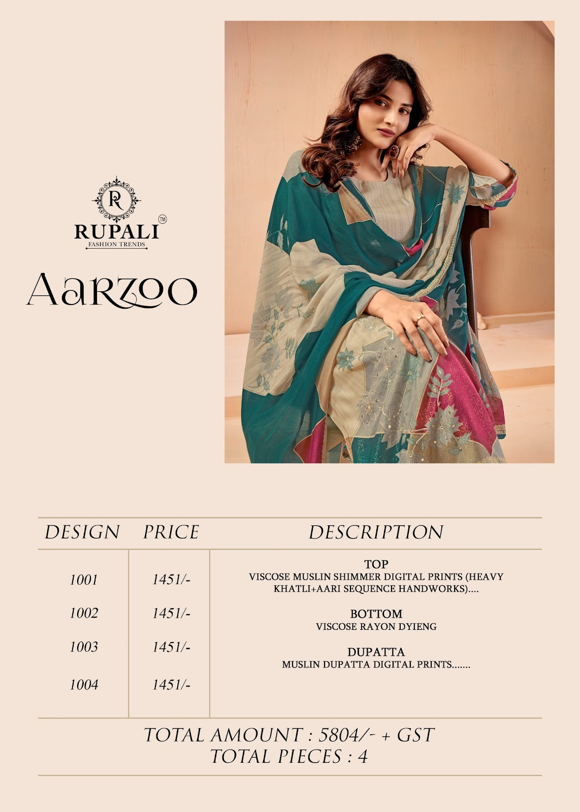 Aarzoo Rupali Viscose Muslin Pant Style Suits Exporter Ahmedabad