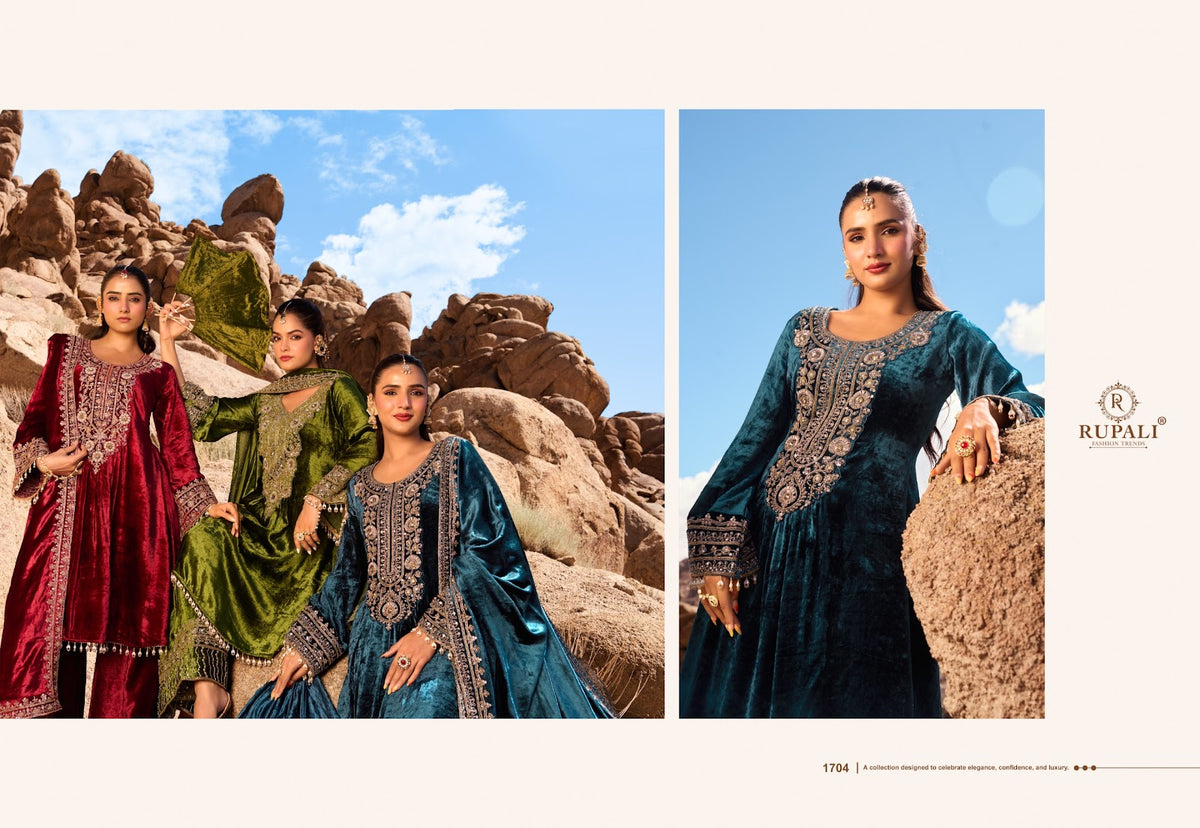 Aarzoo Rupali Viscose Velvet Suits Manufacturer