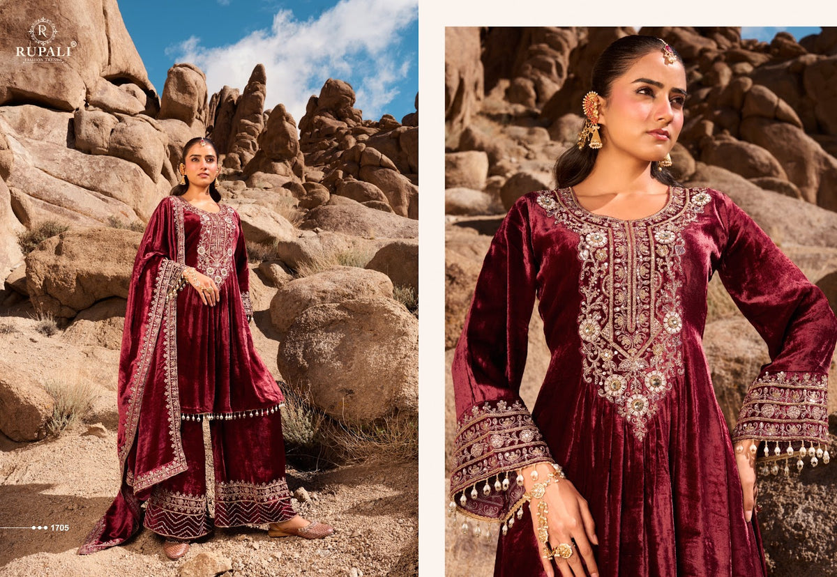 Aarzoo Rupali Viscose Velvet Suits Manufacturer