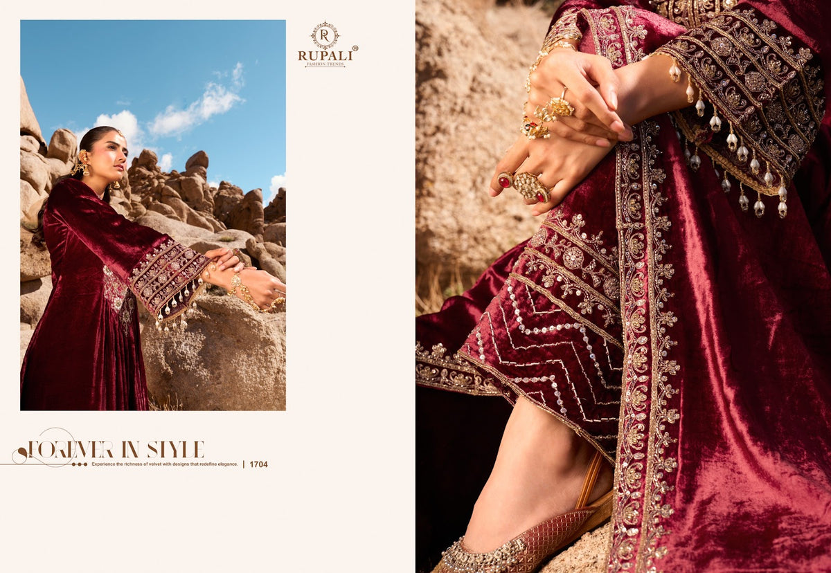 Aarzoo Rupali Viscose Velvet Suits Manufacturer