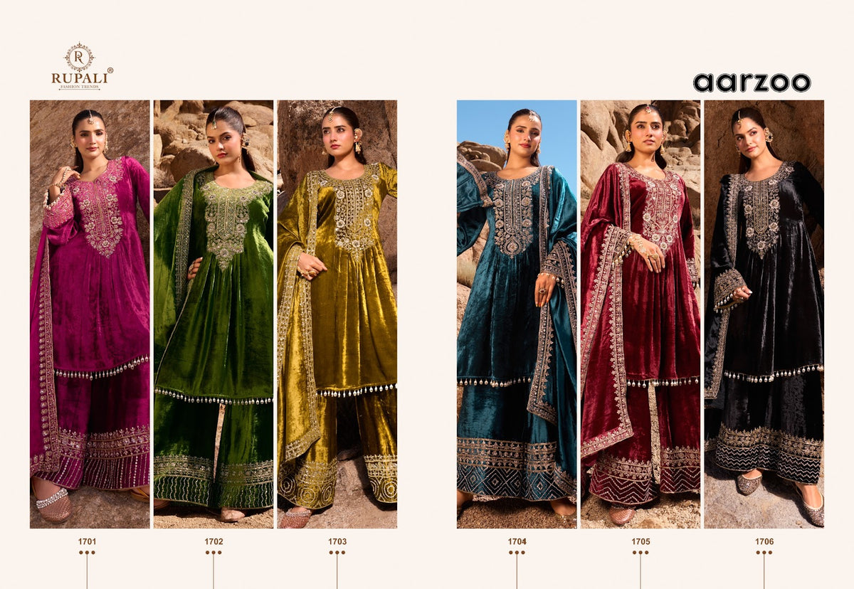 Aarzoo Rupali Viscose Velvet Suits Manufacturer