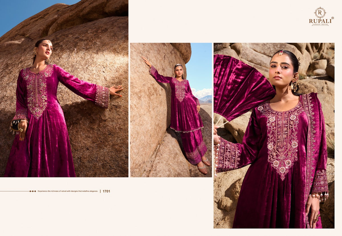 Aarzoo Rupali Viscose Velvet Suits Manufacturer