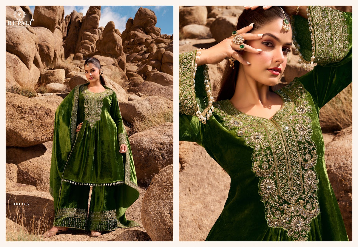 Aarzoo Rupali Viscose Velvet Suits Manufacturer