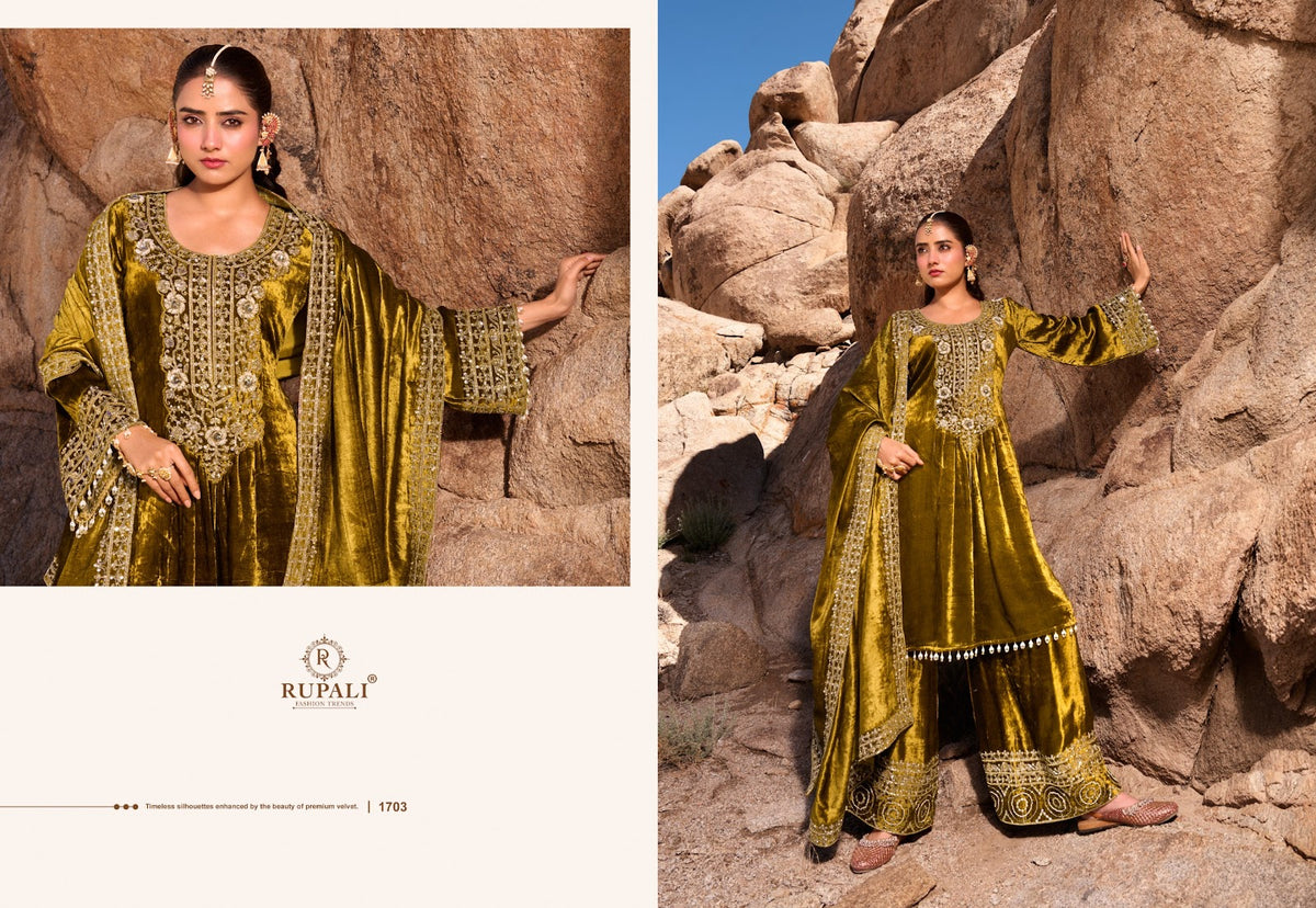 Aarzoo Rupali Viscose Velvet Suits Manufacturer