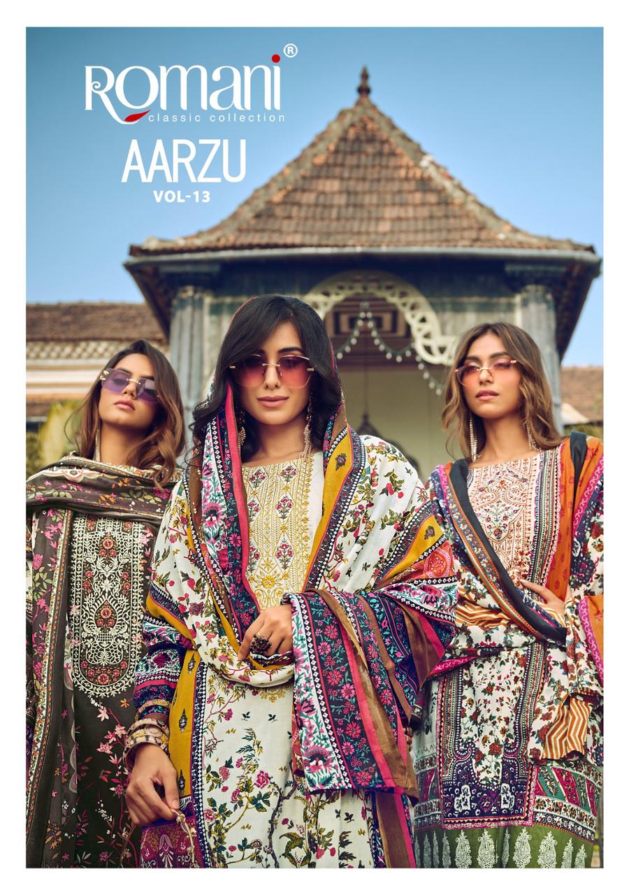 Aarzu Vol 13 Romani Soft Cotton Karachi Salwar Suits Wholesaler Gujarat