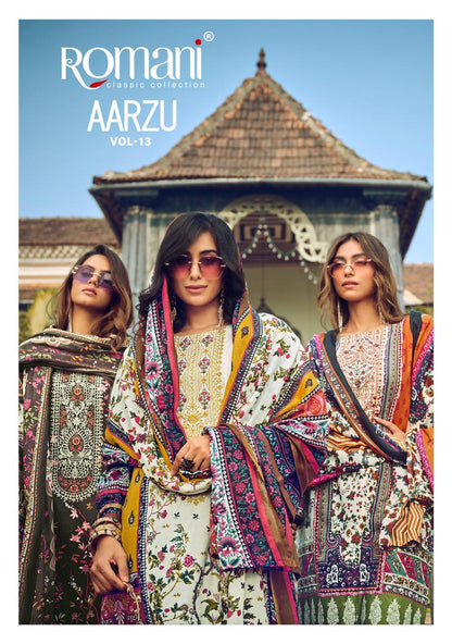 Aarzu Vol 13 Romani Soft Cotton Karachi Salwar Suits Wholesaler Gujarat