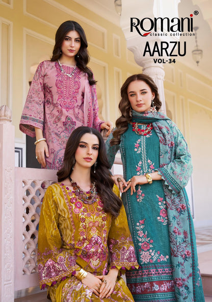 Aarzu Vol 34 Romani Mix Cotton Karachi Salwar Suits Exporter India