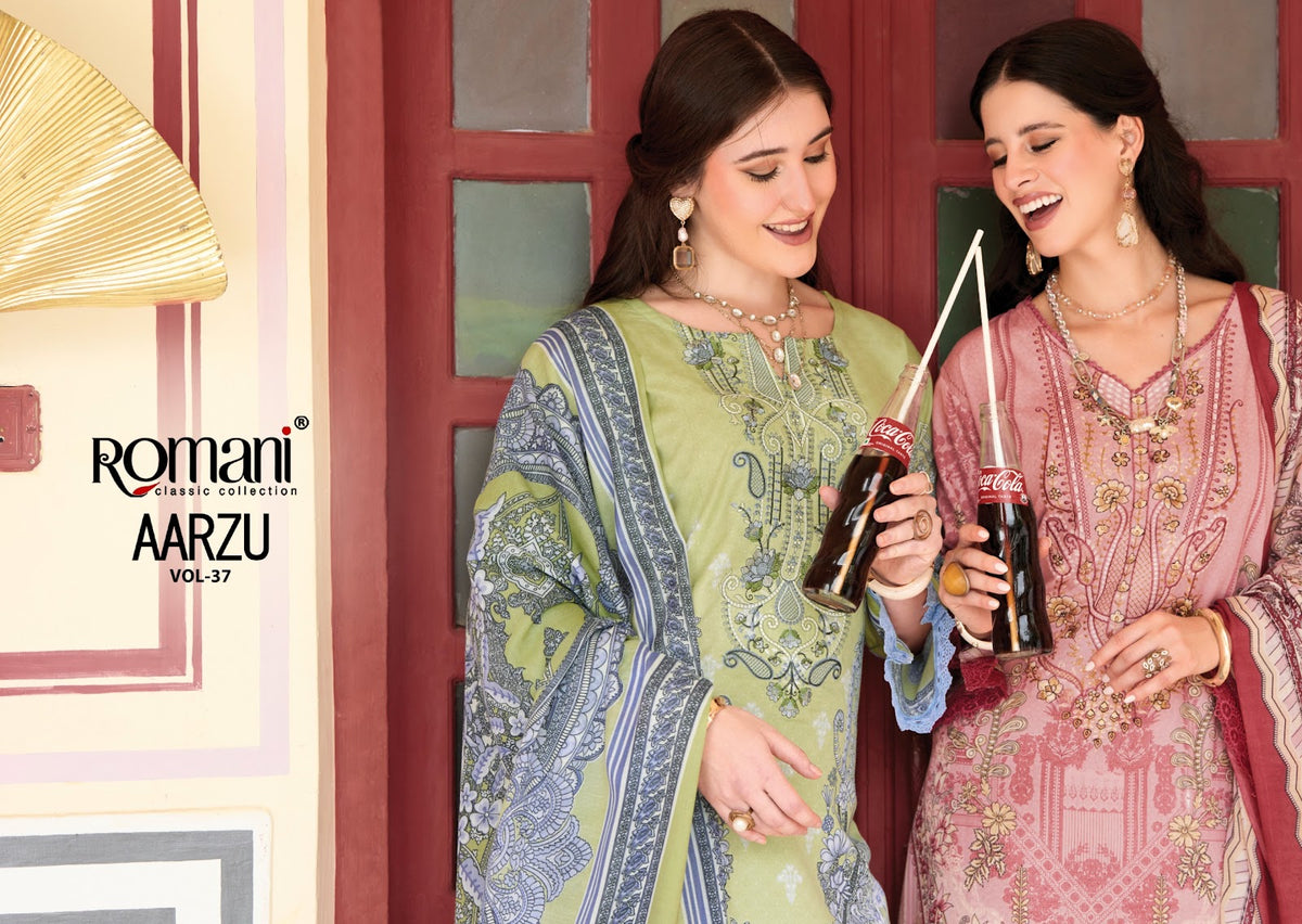 Aarzu Vol 37 Romani Cotton Karachi Salwar Suits Manufacturer Gujarat