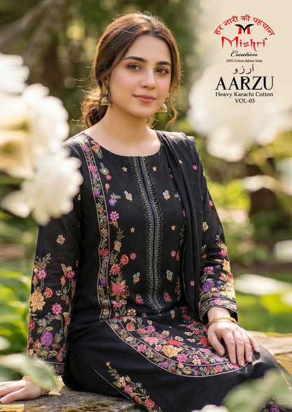 Aarzu Vol 3 Mishri Cotton Karachi Salwar Suits Supplier