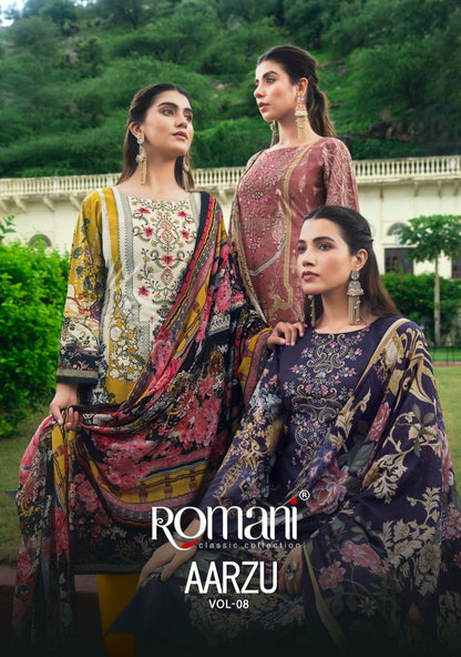 Aarzu Vol 8 Romani Cotton Karachi Salwar Suits Wholesaler India