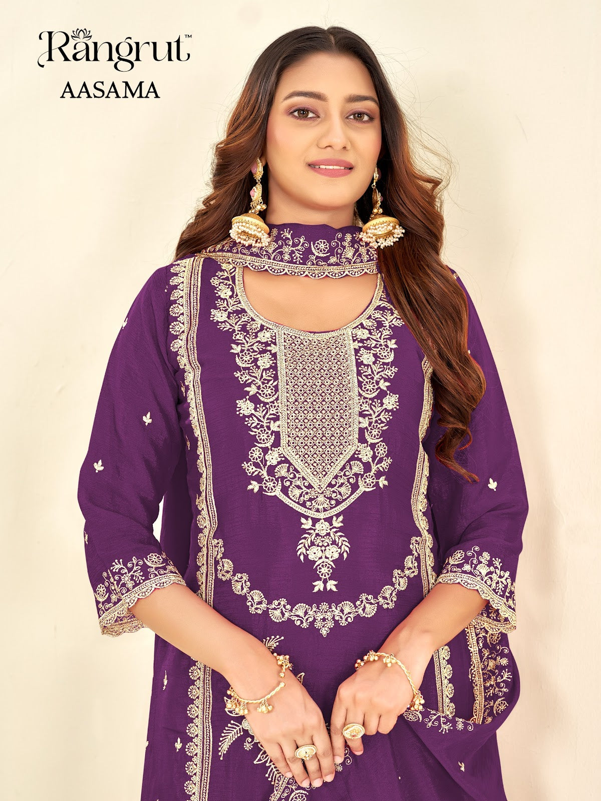 Aasama Rangrut Banwery Chinon Readymade Plazzo Style Suits Manufacturer Gujarat