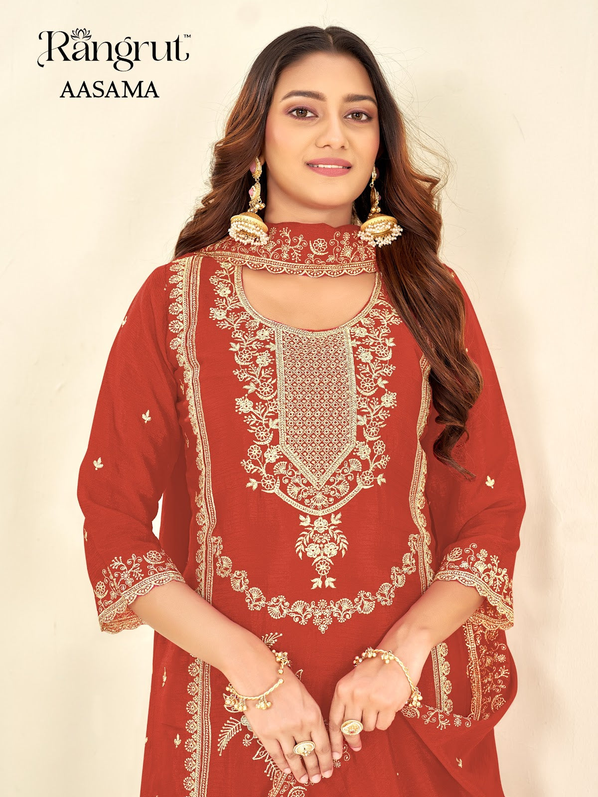 Aasama Rangrut Banwery Chinon Readymade Plazzo Style Suits Manufacturer Gujarat