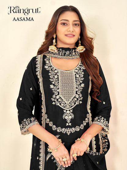 Aasama Rangrut Banwery Chinon Readymade Plazzo Style Suits Manufacturer Gujarat